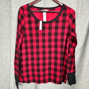 Victoria’s Secret Buffalo Plaid Thermal Top Red Black Long Sleeve M NWT Lounge